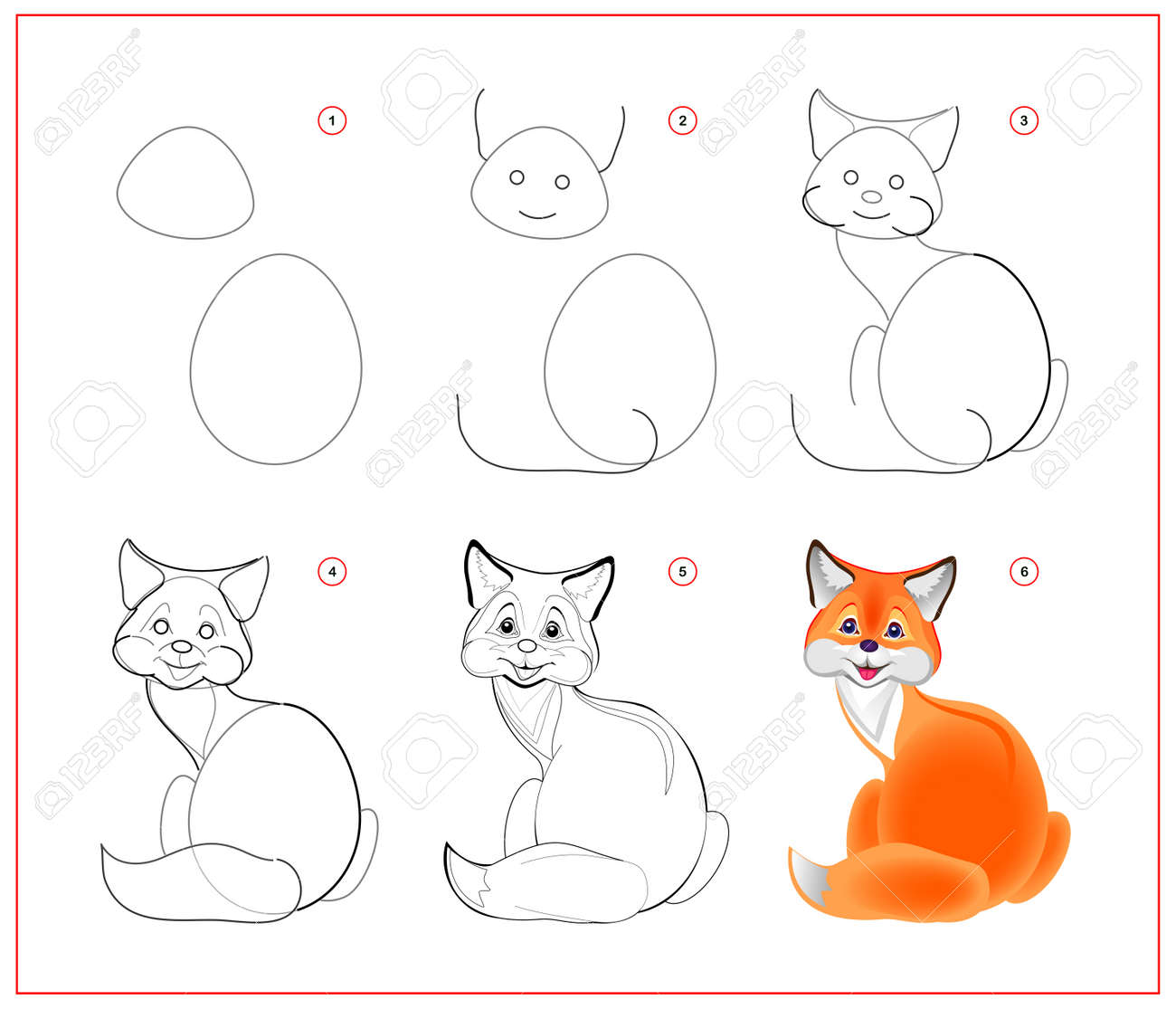 how-to-draw-cute-little-fox-educational-page-for-children-creation-step-by-step-animal-illustration-printable-worksheet-for-kids-school-exercise-book-online-education-royalty-free-svg-cliparts-vectors-and-stock for Free Printable How To Draw Animals Step By Step How To Draw Cute Little Fox. Educational Page For Children. Creation Step By Step Animal Illustration. Printable Worksheet For Kids School Exercise Book. Online Education. Royalty Free SVG, Cliparts, Vectors, and Stock for Free Printable How To Draw Animals Step By Step