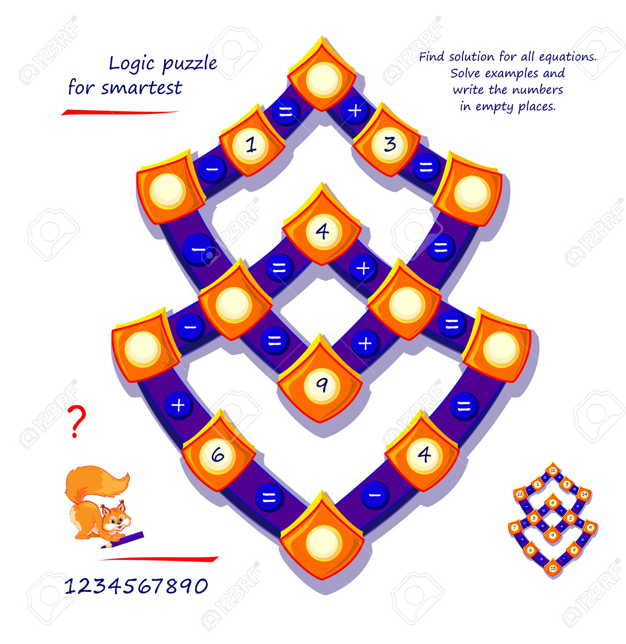 Mathematical logic puzzle game for smartest. Find solution for all equations. Solve examples and write numbers in empty places. Page for brain teaser book. Play online. Memory training for seniors. - 168449212 Mathematical logic puzzle game for smartest. Find solution for all equations. Solve examples and write numbers in empty places. Page for brain teaser book. Play online. Memory training for seniors. - 168449212