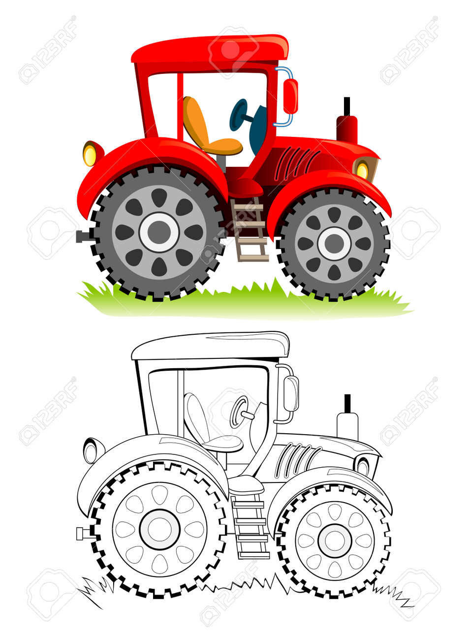 Colorful and black and white template for coloring. Cute toy tractor model. Illustration for boys. Worksheet for kids. Coloring book for children and adults. Flat cartoon vector. - 170074308 Colorful and black and white template for coloring. Cute toy tractor model. Illustration for boys. Worksheet for kids. Coloring book for children and adults. Flat cartoon vector. - 170074308