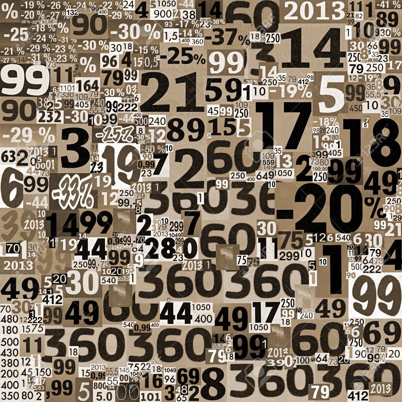 設計された背景 茶色 新聞の切り抜きから成っている数のコラージュ の写真素材 画像素材 Image