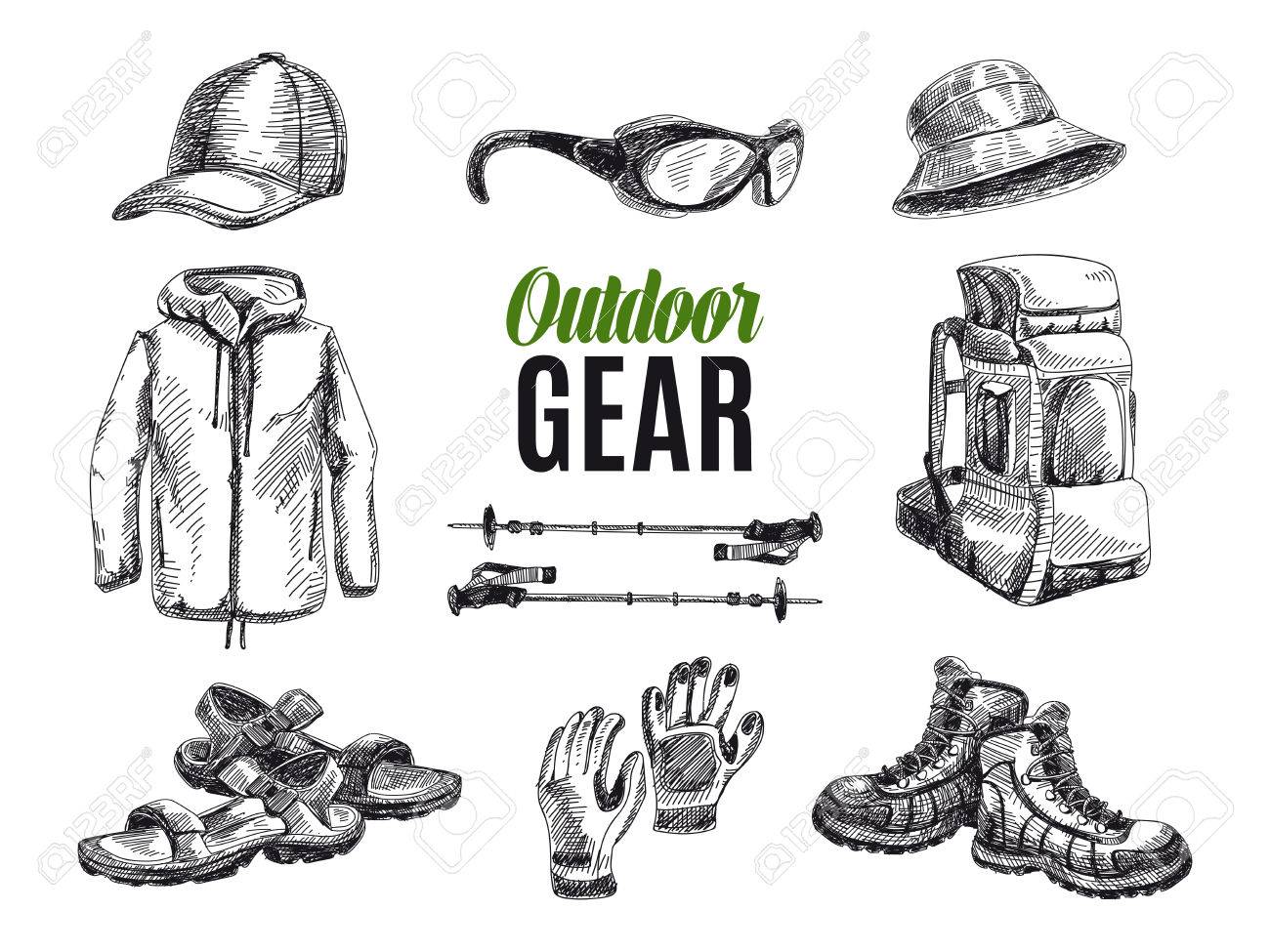Vector set of highly detailed hand drawn camping stuff. Vintage signs collection. - 49425154 Vector set of highly detailed hand drawn camping stuff. Vintage signs collection. - 49425154