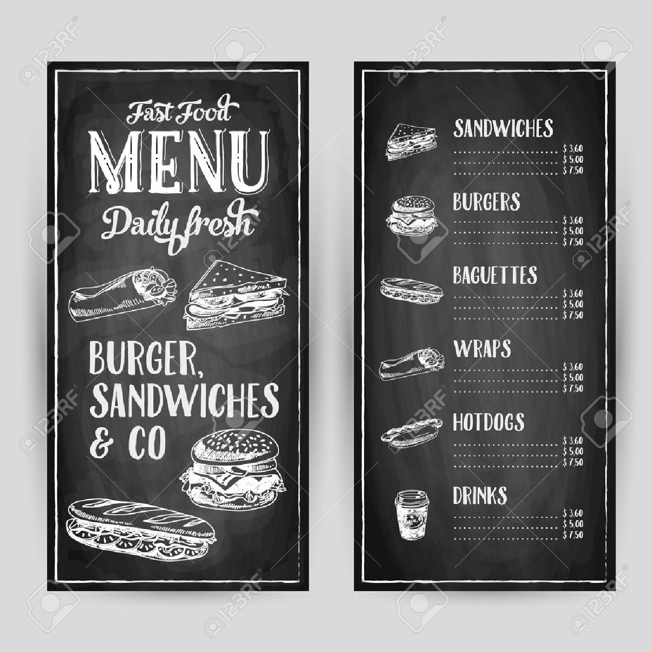 Vector hand drawn illustration with fast food. Restaurant menu. Chalkboard. Sketch. - 49425282 Vector hand drawn illustration with fast food. Restaurant menu. Chalkboard. Sketch. - 49425282