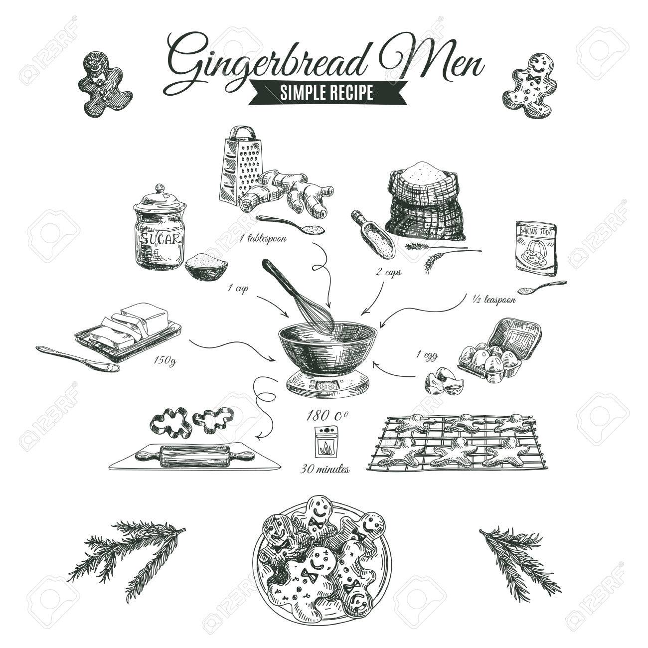 ベクトルは手ジンジャーブレッドマンと描かれたレシピです スケッチ のイラスト素材 ベクタ Image 49810251