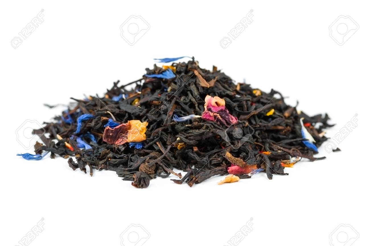 白い背景で隔離の花の花びら入り紅茶 の写真素材 画像素材 Image