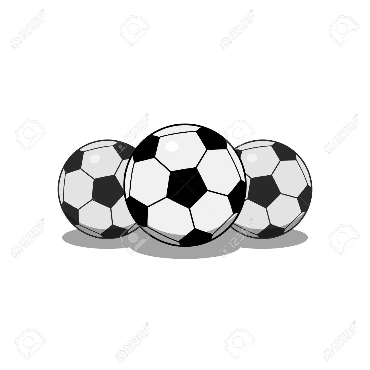 3つの黒と白のシンプルなフラットサッカーボールイラスト ベクトルのイラスト素材 ベクタ Image