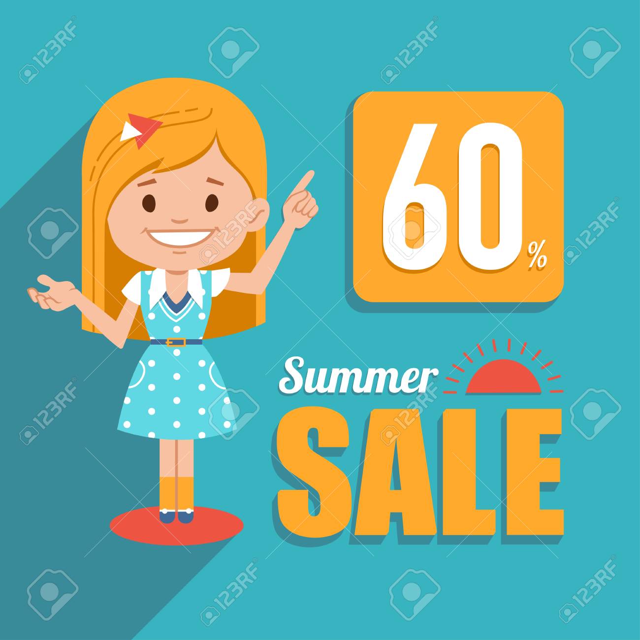 暑い夏販売バナー 美少女キャラクターのイラストをショッピングします 季節限定販売 60 を割引します 大きな夏のセール のイラスト素材 ベクタ Image