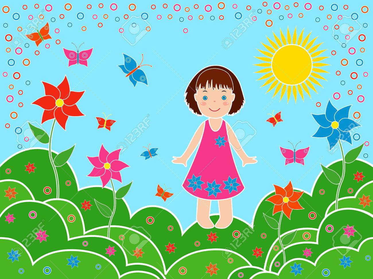 small children girl on the meadows in sunny summer day multicolor hand drawing vector illustration - Drawing For Small Children small children girl on the meadows in sunny summer day multicolor hand drawing vector illustration - Drawing For Small Children