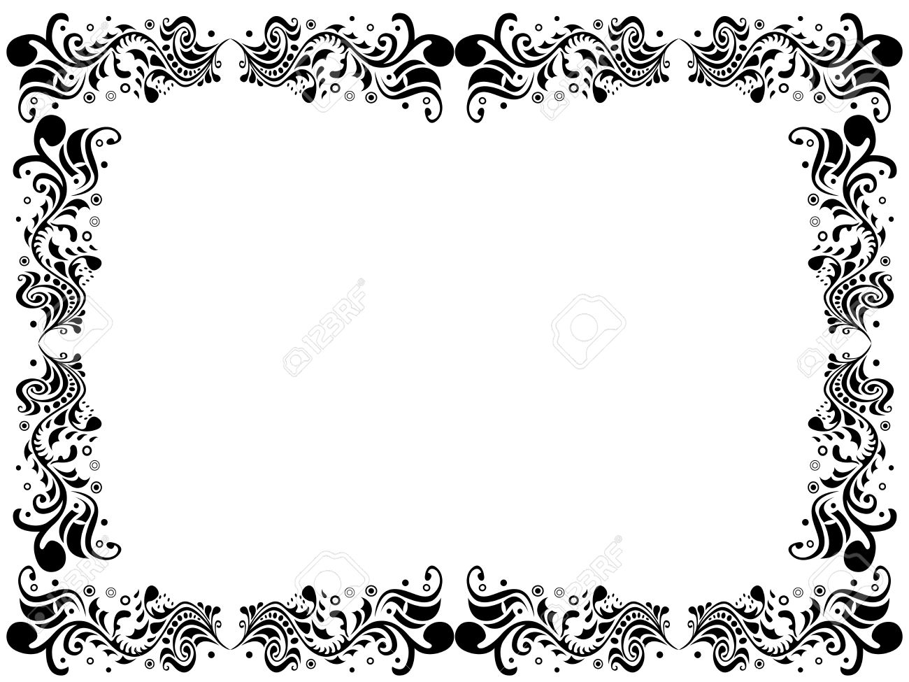 black and white blank border with floral elements hand drawing