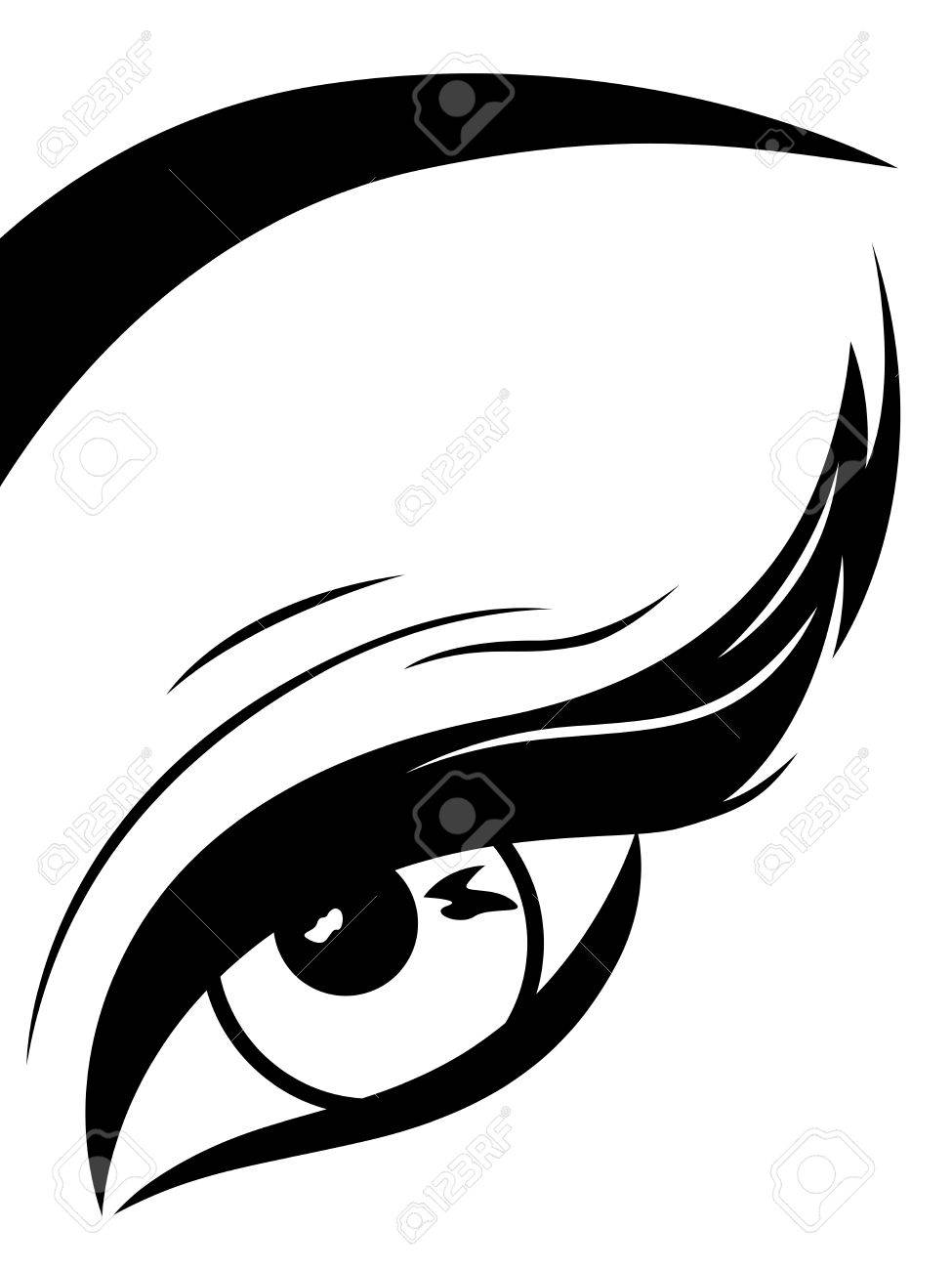 Eye with fluffy eyelid close-up, black and white hand drawing vector illustration - 38383944 Eye with fluffy eyelid close-up, black and white hand drawing vector illustration - 38383944