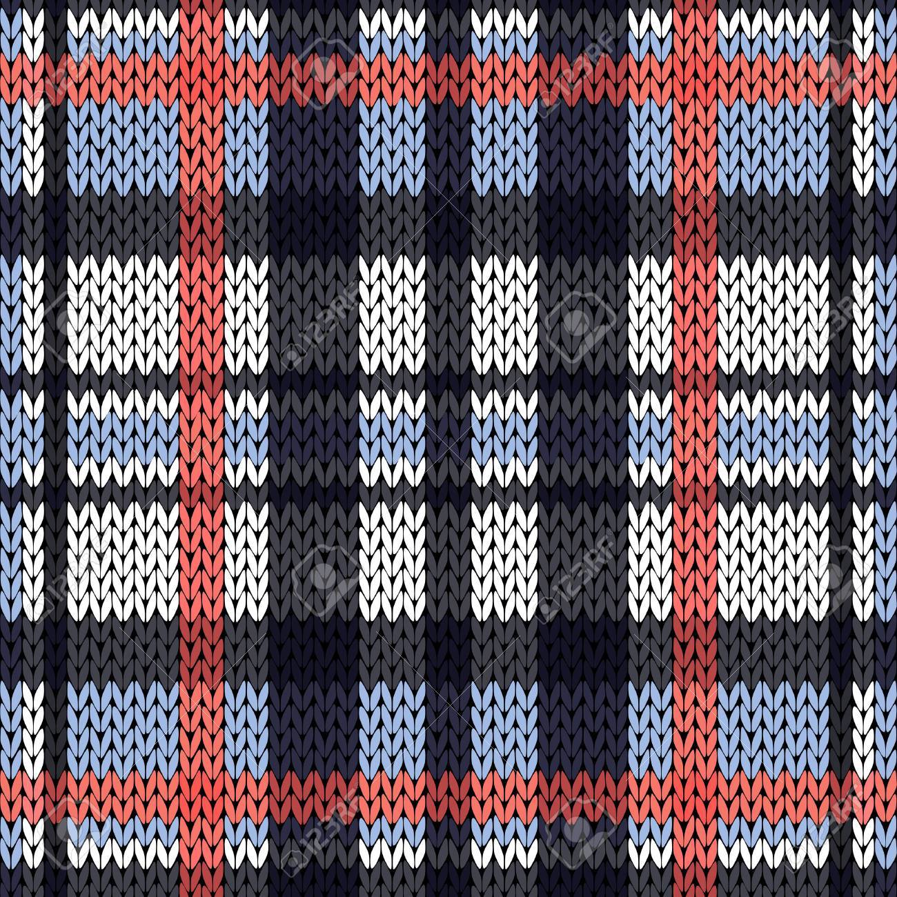 ニット ウール ケルト タータン チェック柄やピンク 白 青の様々 な色合いのニット生地のテクスチャとして垂線とシームレスなベクトル パターンのイラスト素材 ベクタ Image