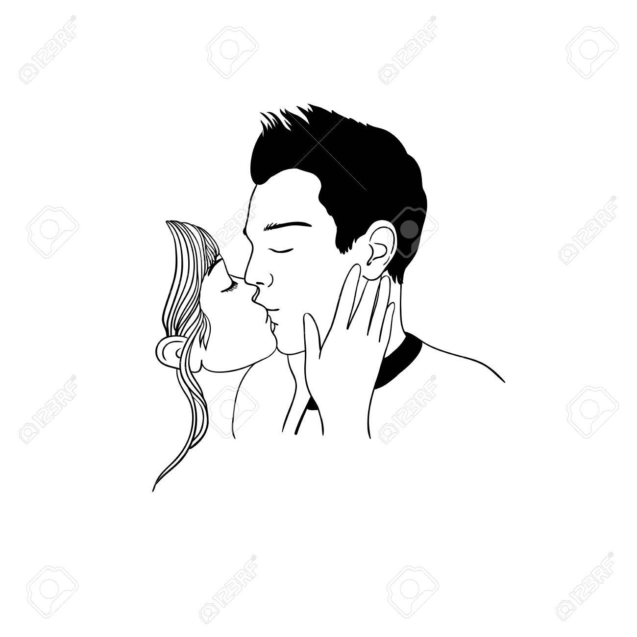 Baiser Romantique De Couple D Amoureux Dessin A La Main Des Objets Sur Fond Blanc Isole Vector Illustration Clip Art Libres De Droits Vecteurs Et Illustration Image