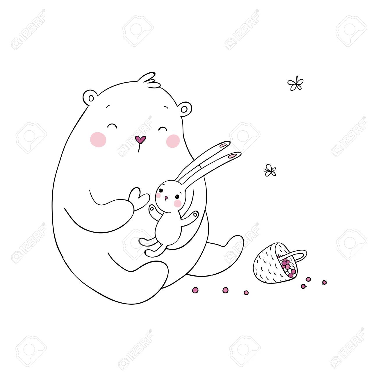 素敵な漫画のクマとウサギ 果実とバスケット 幸せな動物 のイラスト素材 ベクタ Image 素敵な漫画のクマとウサギ 果実とバスケット 幸せな動物 のイラスト素材 ベクタ Image