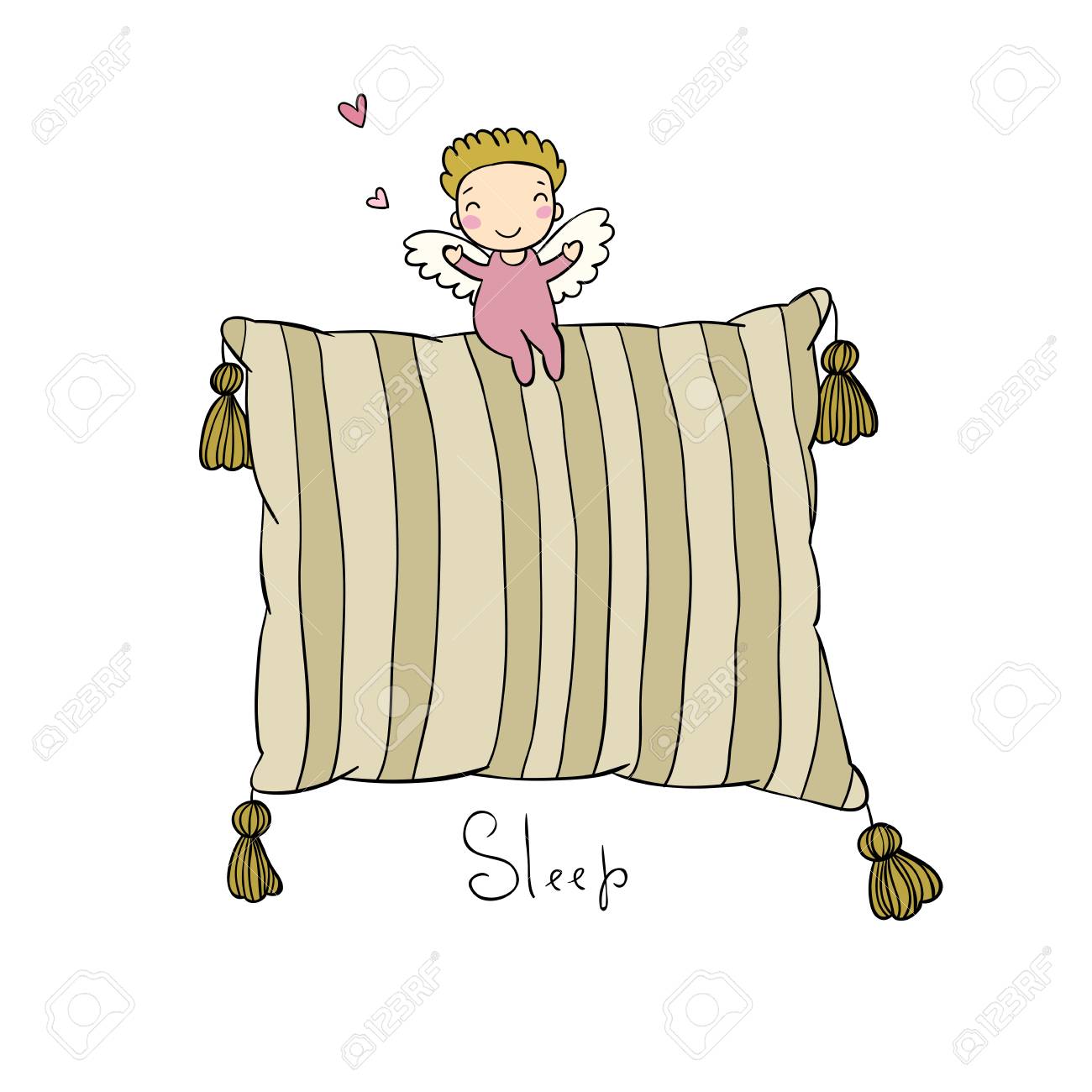 美しい枕とかわいい小さな天使 のイラスト素材 ベクタ Image