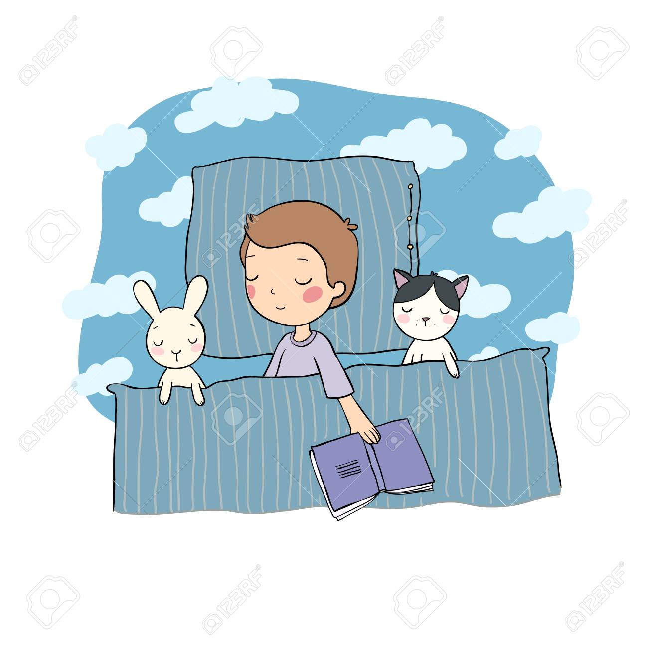 Sleeping boy. Baby in bed with toys. Time to sleep. Good night. Vector - 118916204 Sleeping boy. Baby in bed with toys. Time to sleep. Good night. Vector - 118916204