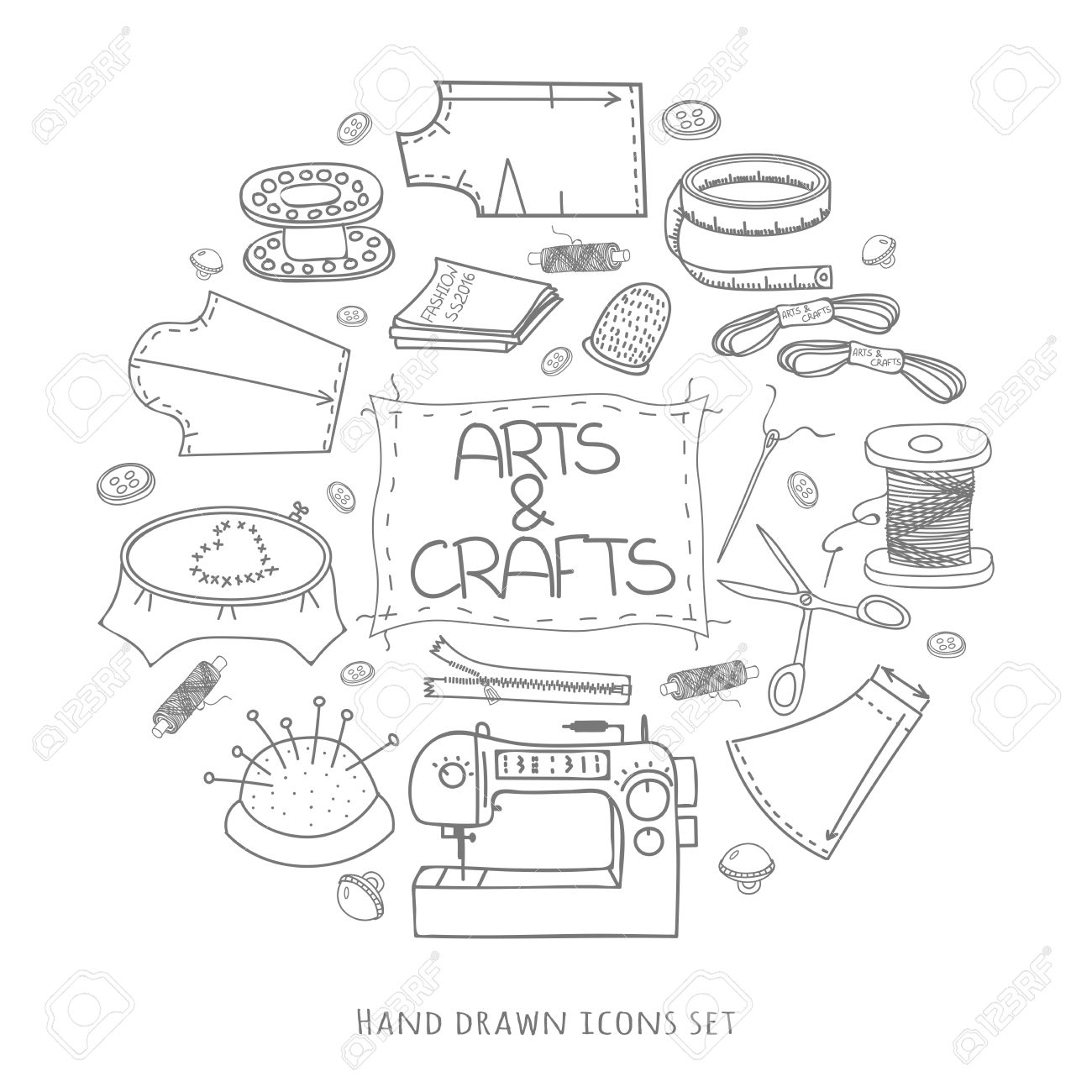 描画ベクトル裁縫セット ミシン落書きコレクション イラストを手 手作りクラフト用品および付属品の縫製 黒背景 ベクトル縫製装置 美術 工芸のイラスト素材 ベクタ Image