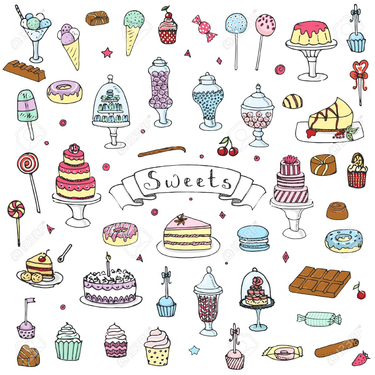Hand drawn doodle Sweets set Vector illustration Sketchy Sweet food icons collection - 54971907 Hand drawn doodle Sweets set Vector illustration Sketchy Sweet food icons collection - 54971907
