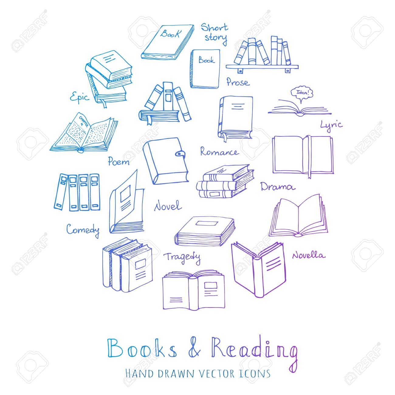 hand drawn doodle books reading set vector illustration sketchy