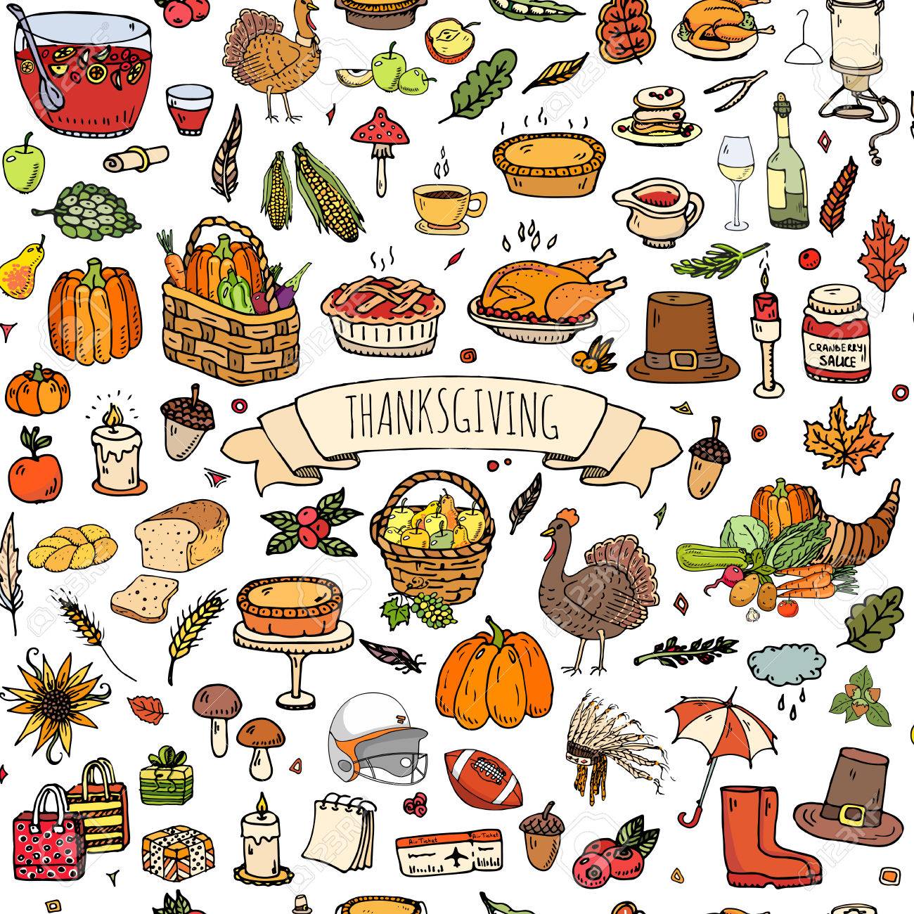 seamless background hand drawn doodle thanksgiving icons vector