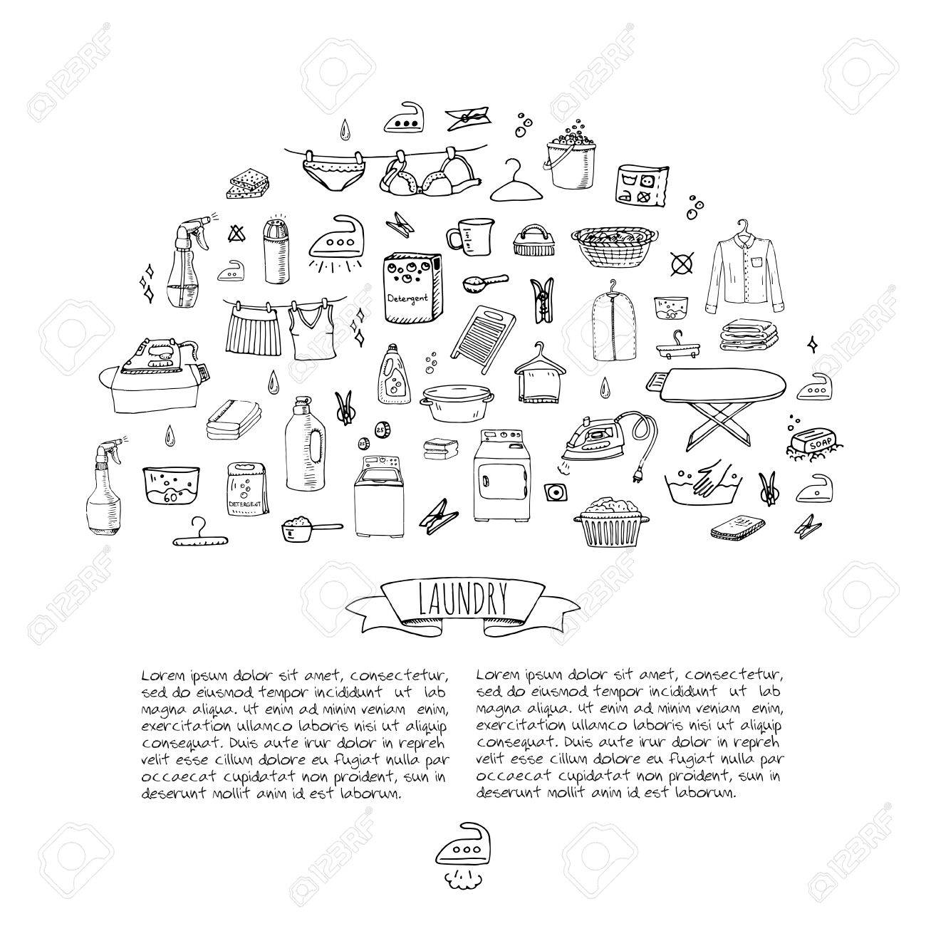 hand drawn doodle laundry set vector illustration washing icons