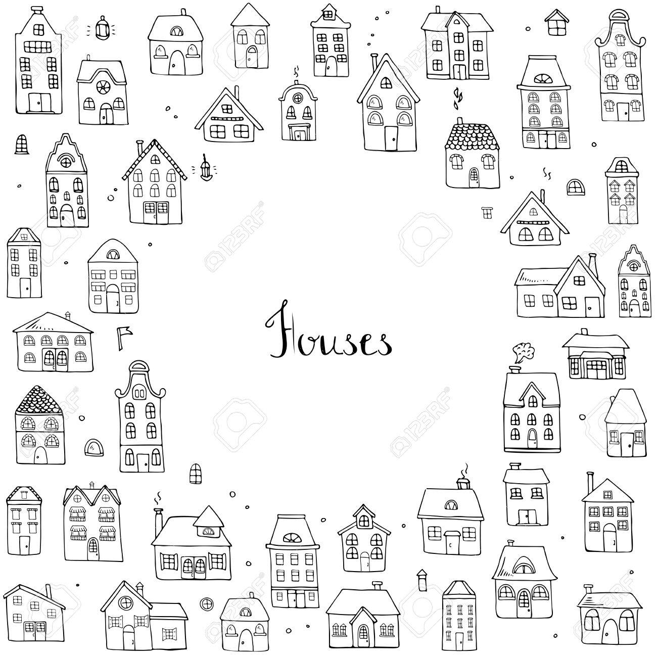 hand drawn doodle street homes icons set vector illustration