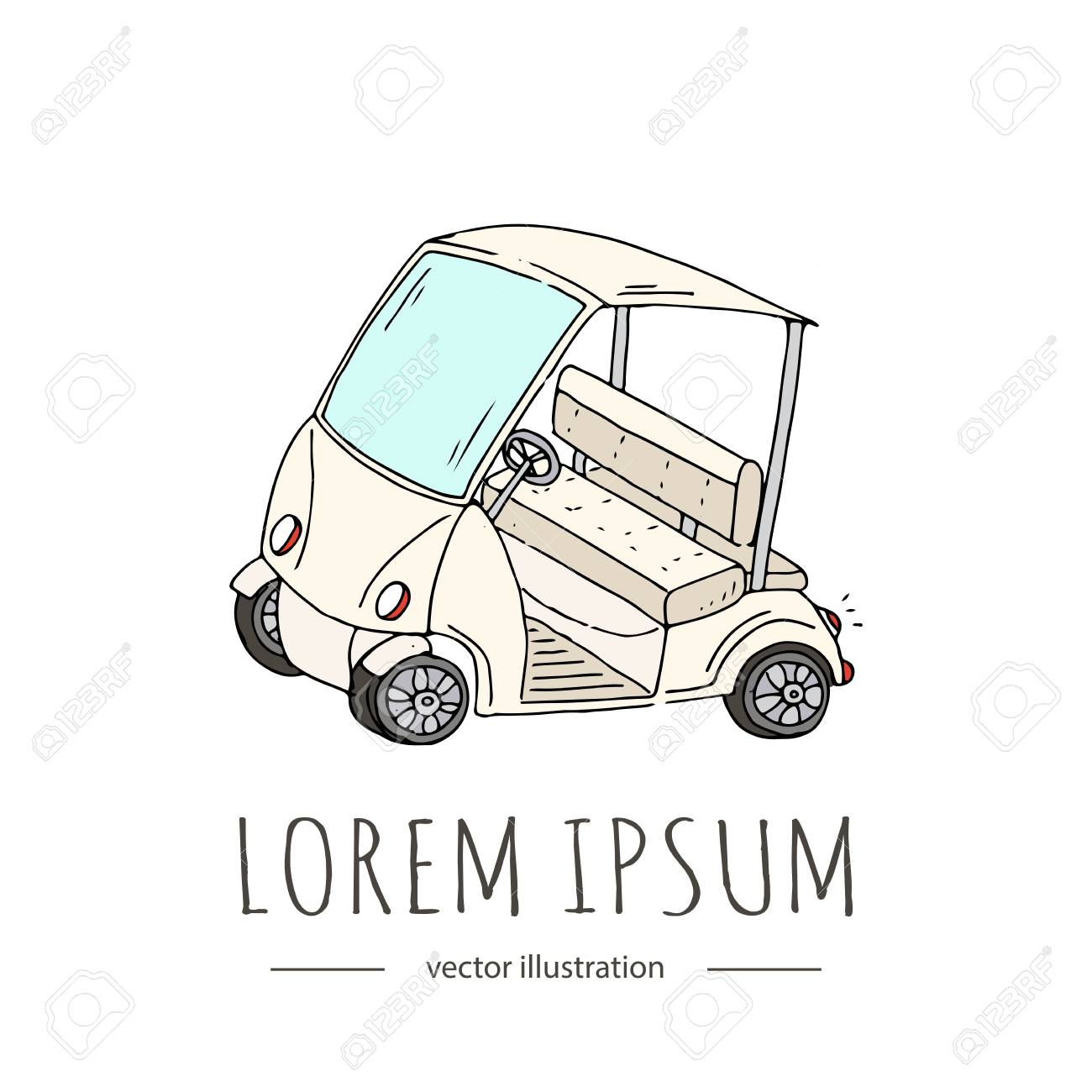 hand drawn icon of golf cart isolated on white background sport