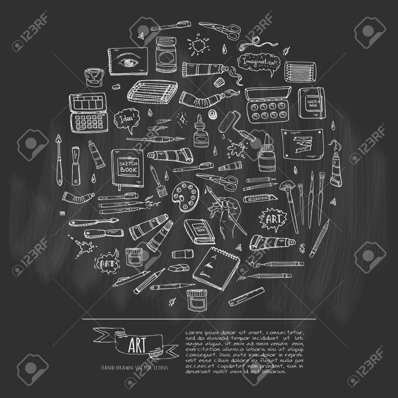 Hand Drawn Doodle Art And Craft Tools Icons Set Vector Illustration