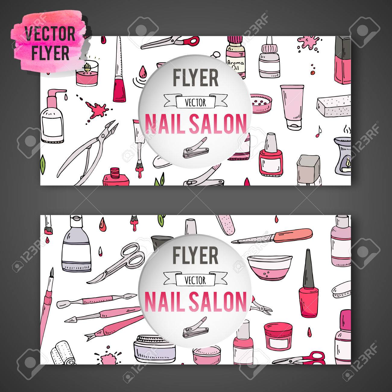 hand drawn doodle nail salon icons set vector illustration nail salon grand opening flyers