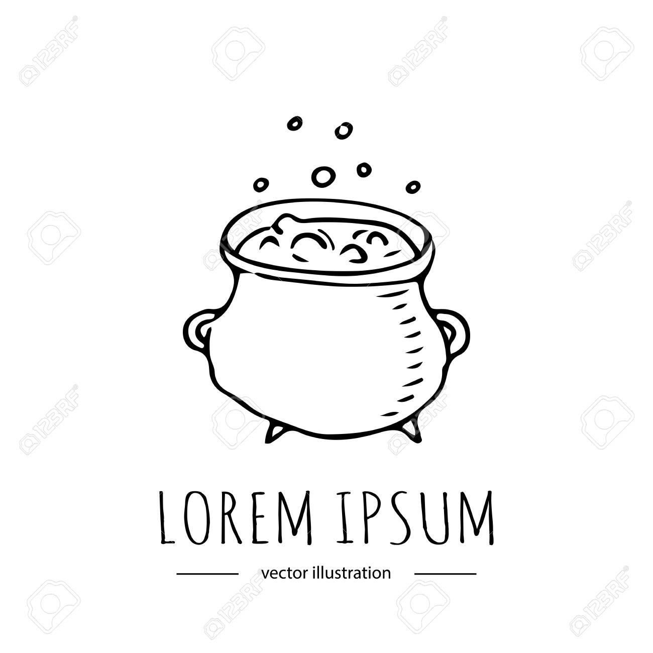 手描か落書きハッピーハロウィン関連アイコン 沸騰グリーンポーションと鍋 ベクターイラスト 白の背景に分離 休日のシンボル 漫画のスケッチ要素 泡と魔女の毒 のイラスト素材 ベクタ Image