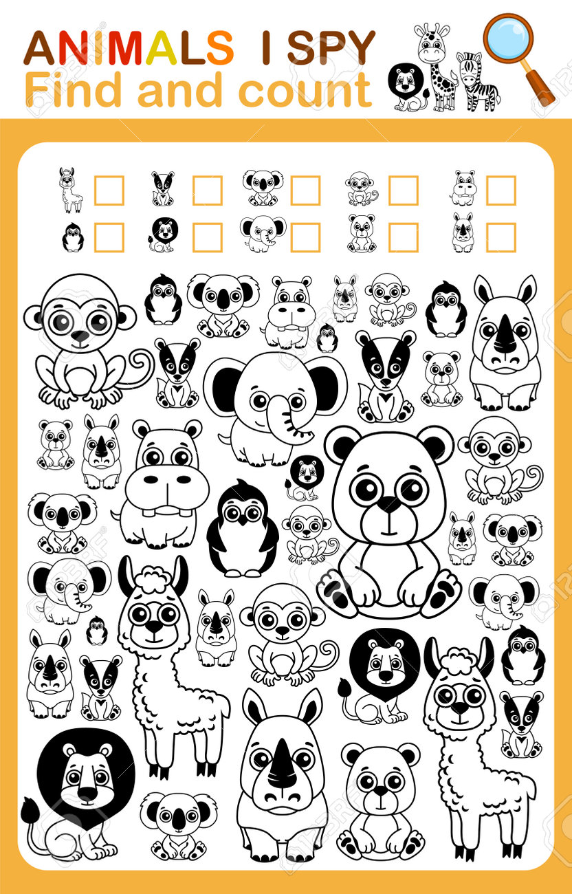 coloring book page i spy count and color zoo animal printable worksheet for kindergarten and preschool royalty free svg cliparts vectors and stock illustration image 175262666