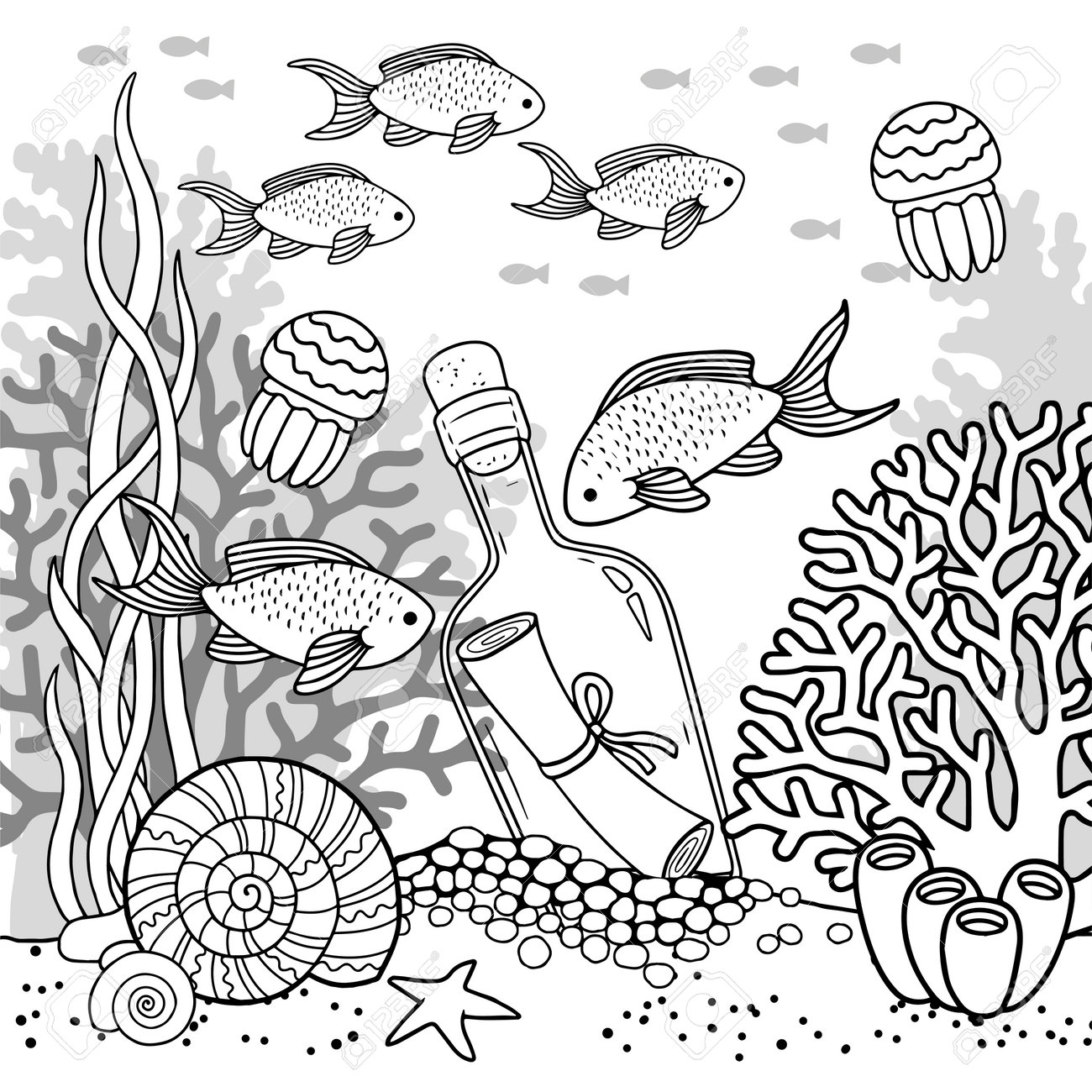 Vector Coloring Book Page For Adults. Black And White Background