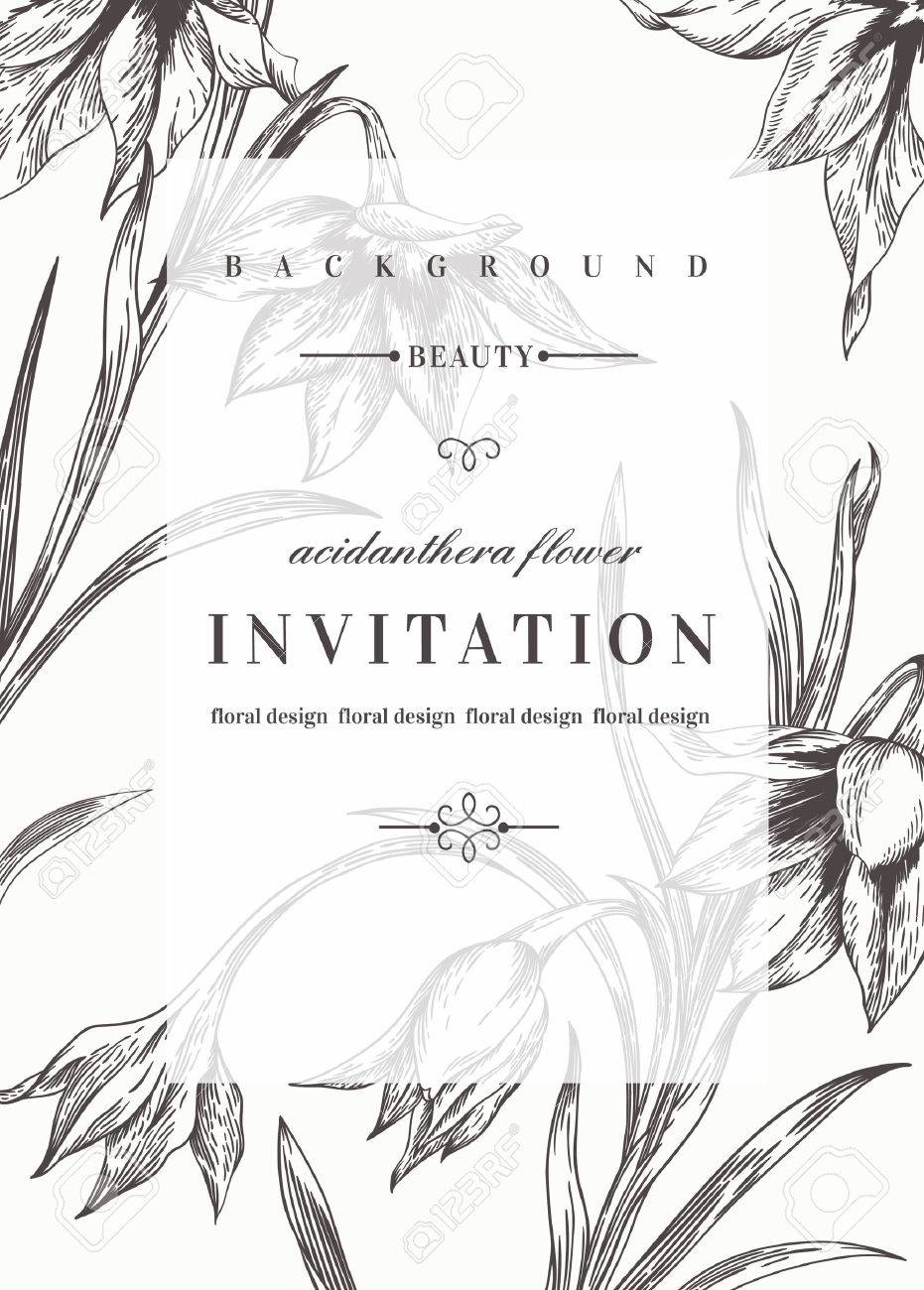 wedding invitation template with flowers black and white