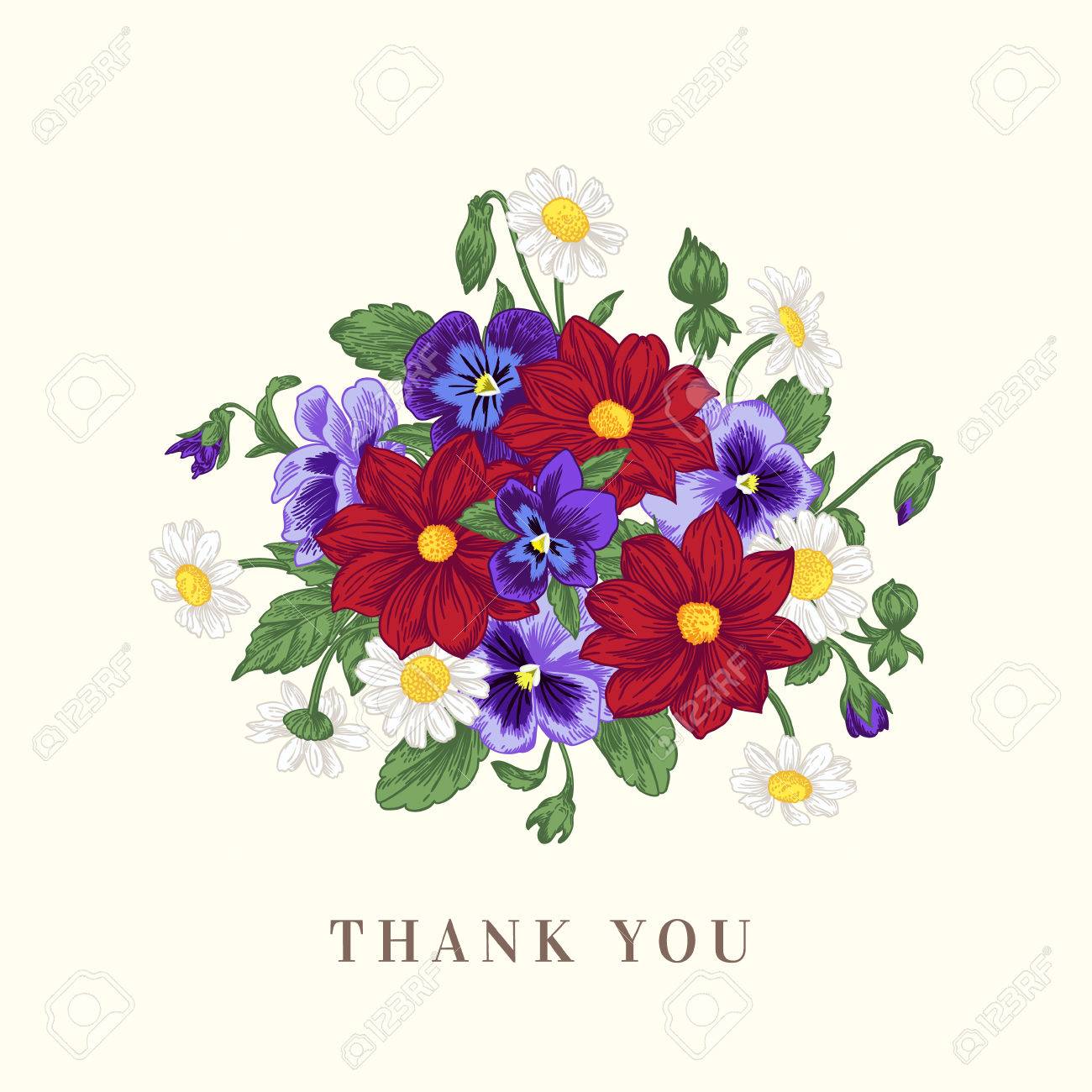 夏の背景白地に花の花束に ビンテージ スタイルです 植物のイラスト スミレ ヒナギク 菊 のイラスト素材 ベクタ Image