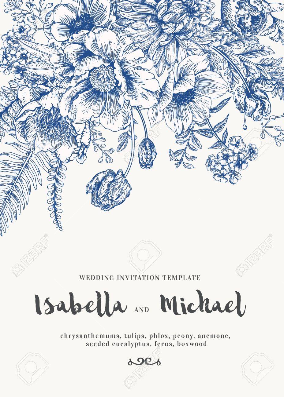 elegant wedding invitations with summer flowers in vintage style tulip wedding invitations