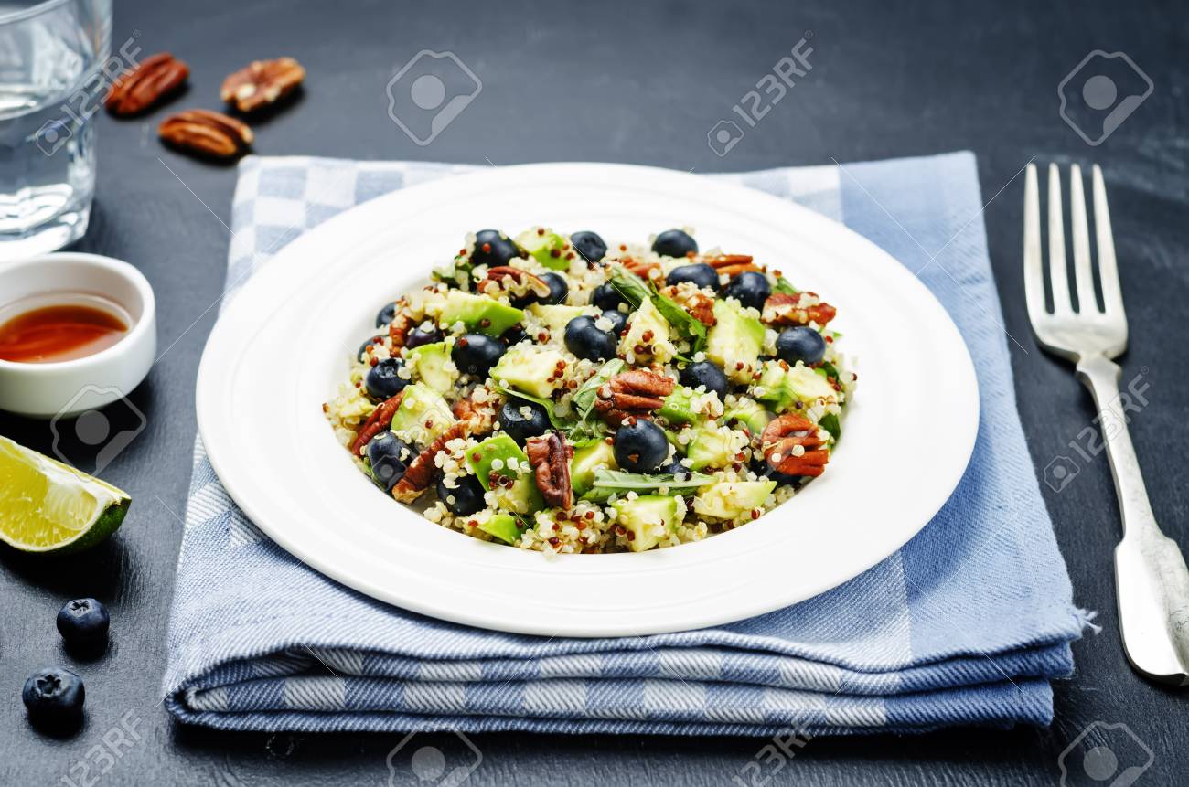 Quinoa Avocado Blueberry Pecan Salad With Maple Syrup Lime Dressing Stock Photo Picture And Royalty Free Image Image 63678527