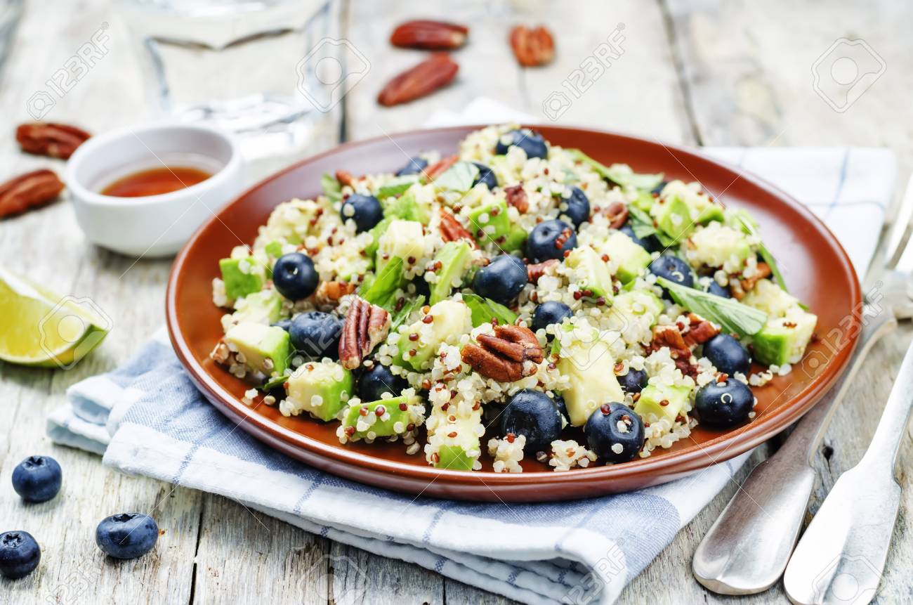 Quinoa Avocado Blueberry Pecan Salad With Maple Syrup Lime Dressing Stock Photo Picture And Royalty Free Image Image 63678687