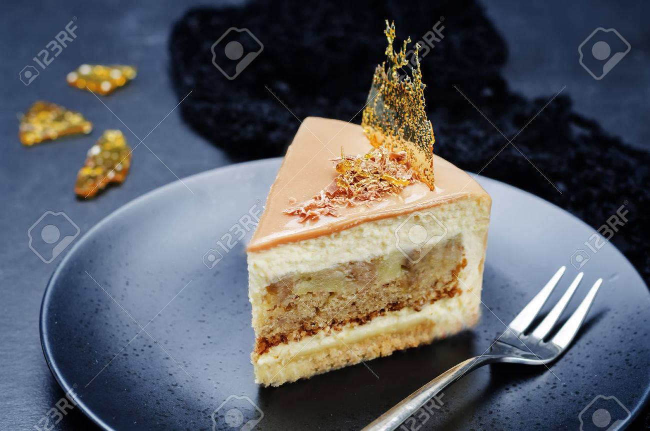 Banana Caramel Mousse Cake With Milk Chocolate Glaze Toning Stock Photo Picture And Royalty Free Image Image 65381517