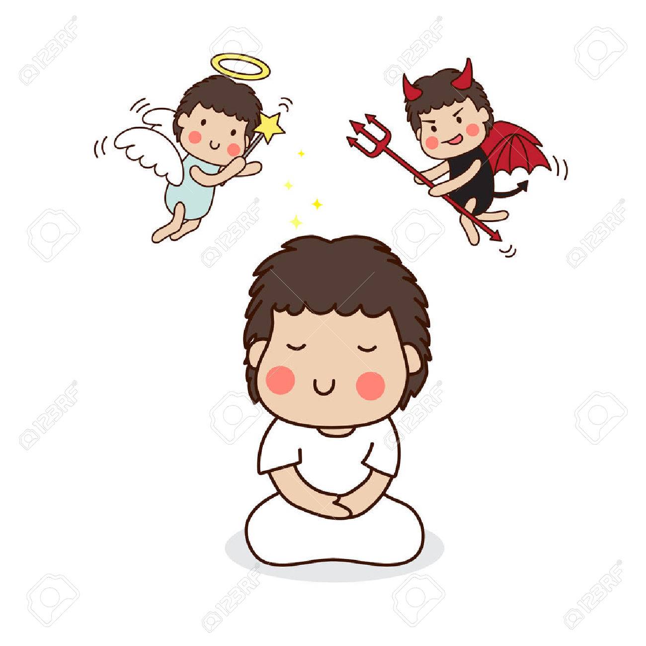 瞑想少年 天使と悪魔 のイラスト素材 ベクタ Image 57594388