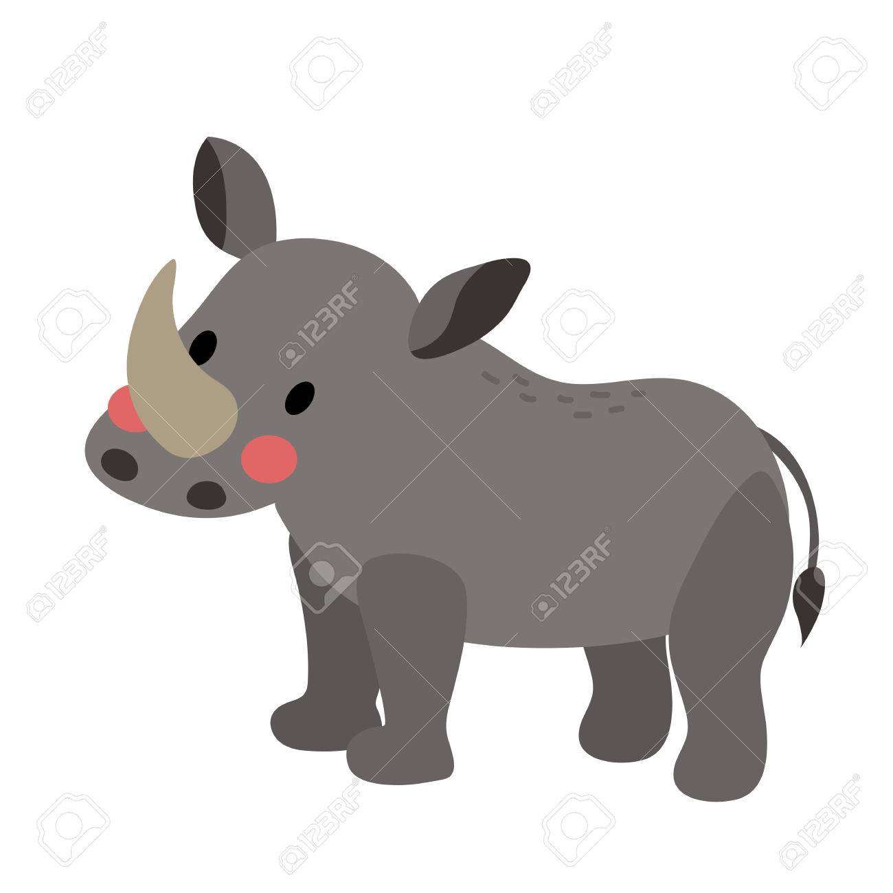 立っているサイの動物漫画のキャラクター 白い背景上に分離 イラスト のイラスト素材 ベクタ Image