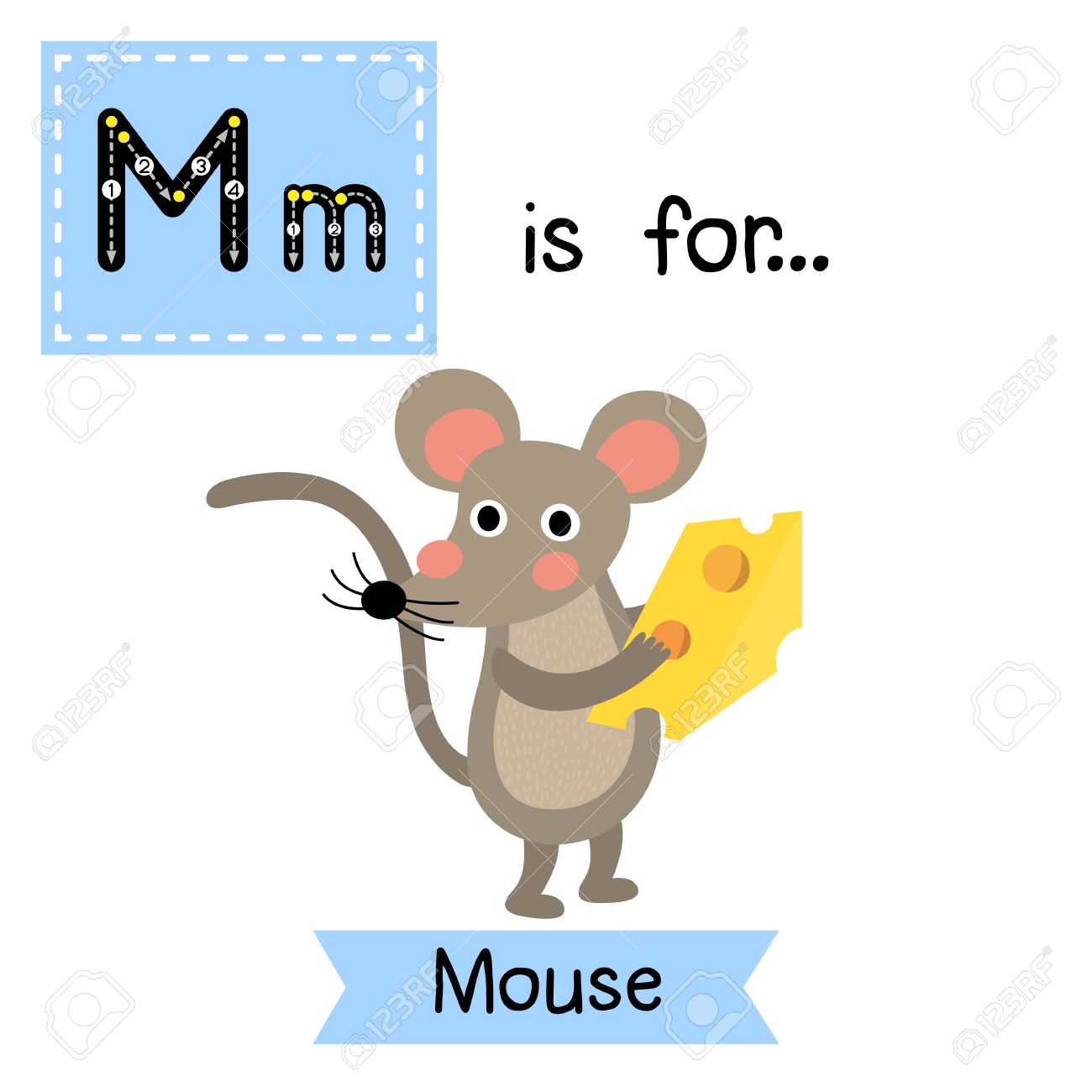m 文字のトレース マウスは チーズを保持しています かわいい子供