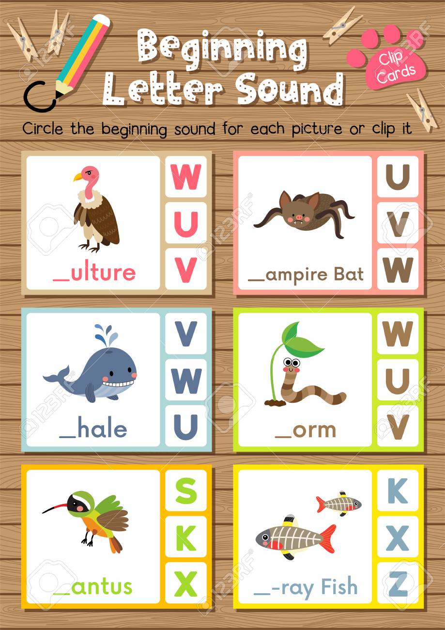 worksheet Letter Sound Matching Worksheets clip cards matching game of beginning letter sound v w x for preschool kids