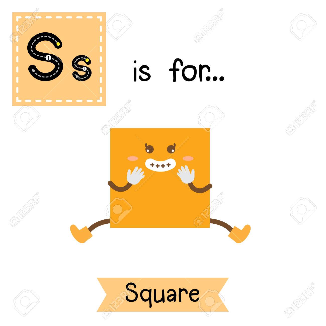 Letter S Cute Children Colorful Geometric Shapes Alphabet Tracing Flashcard  Of Square For Kids Learning English Vocabulary. Royalty Free SVG, Cliparts,  Vectors, and Stock Illustration. Image 74716101.