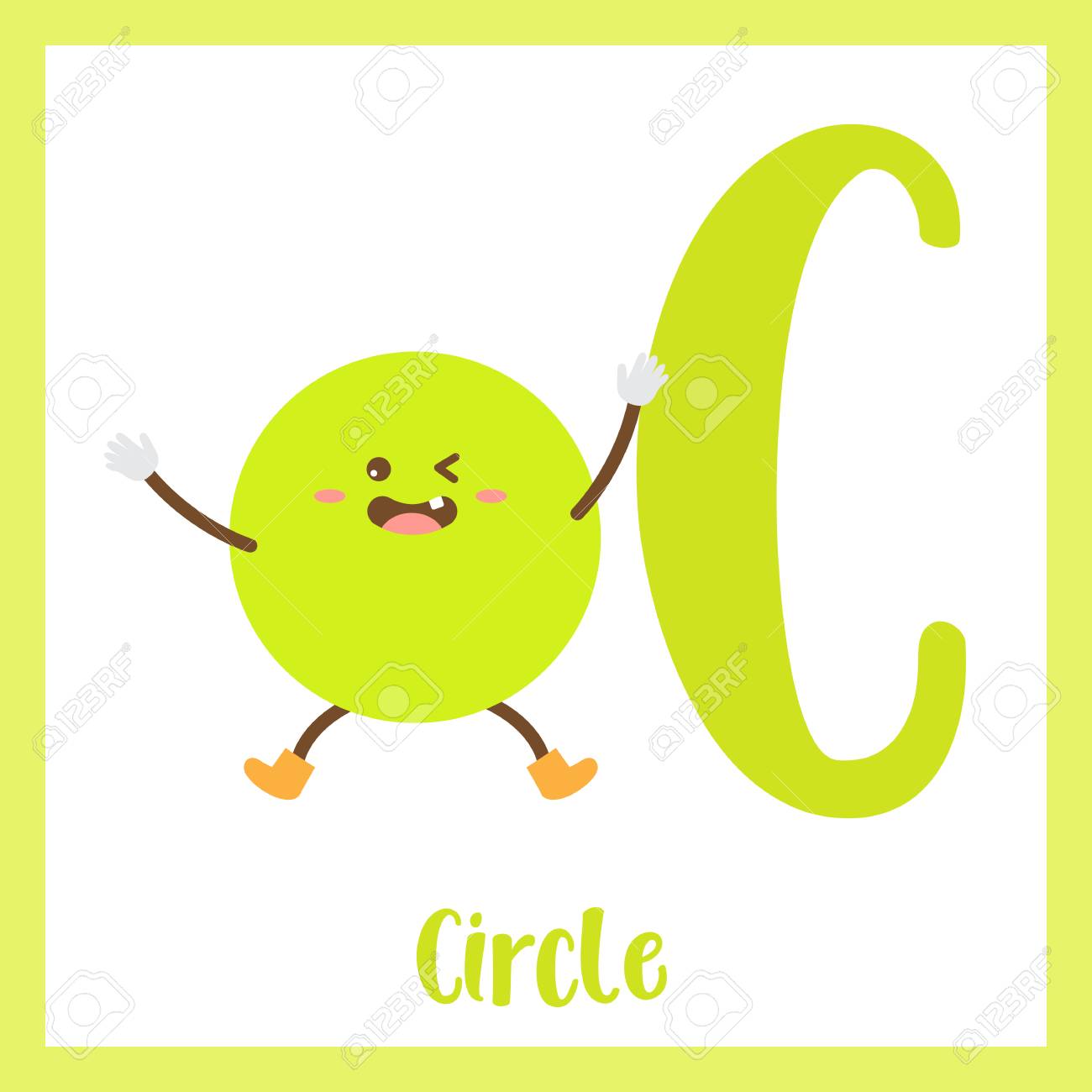 手紙 C かわいい子供たちカラフルな幾何学的図形アルファベット フラッシュ カード サークルの英語語彙学習の子供のため のイラスト素材 ベクタ Image