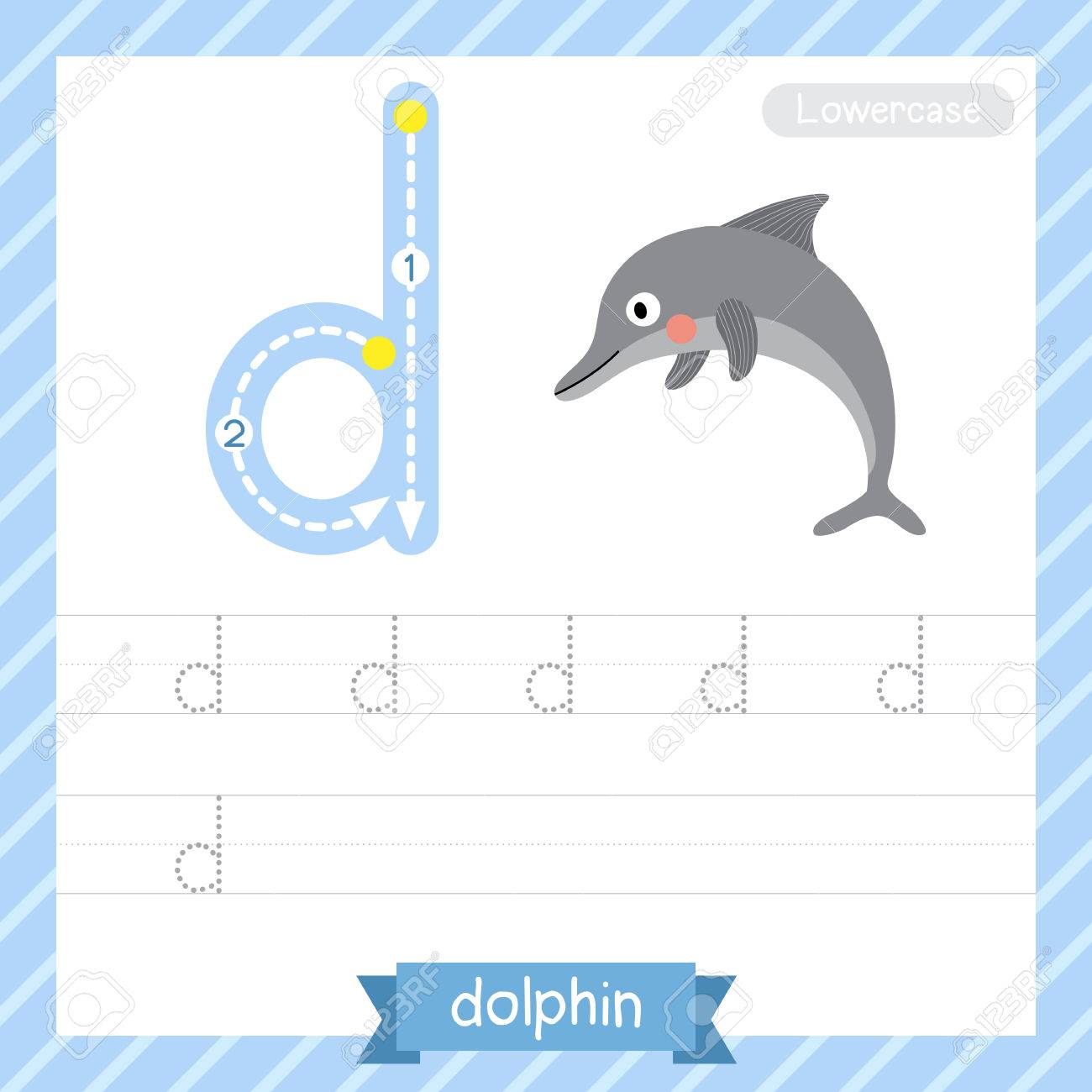 Letter D Lowercase Tracing Practice Worksheet With Dolphin For