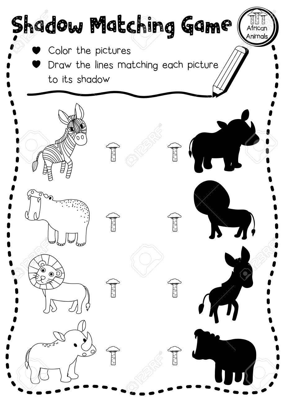 Shadow matching recreation of african pets for preschool youngsters recreation.. image regarding Animal Matching Game Printable named Shadow matching activity of african pets for preschool children sport..