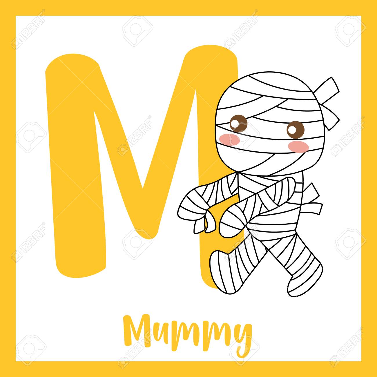 Cute Children Abc Alphabet M Letter Flashcard Of Walking Mummy For Kids Learning English Vocabulary In Happy Halloween Day Theme Vector Illustration Royalty Free Cliparts Vectors And Stock Illustration Image 88308360