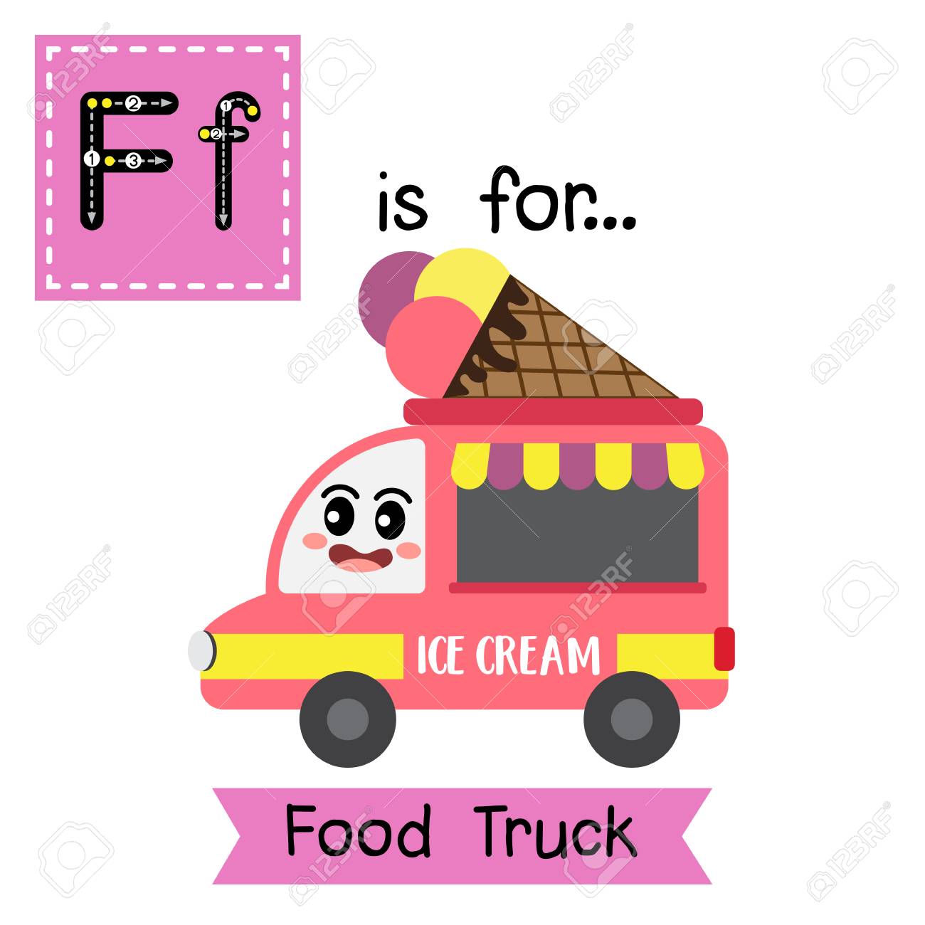 Letter F Cute Children Colorful Transportations Abc Alphabet