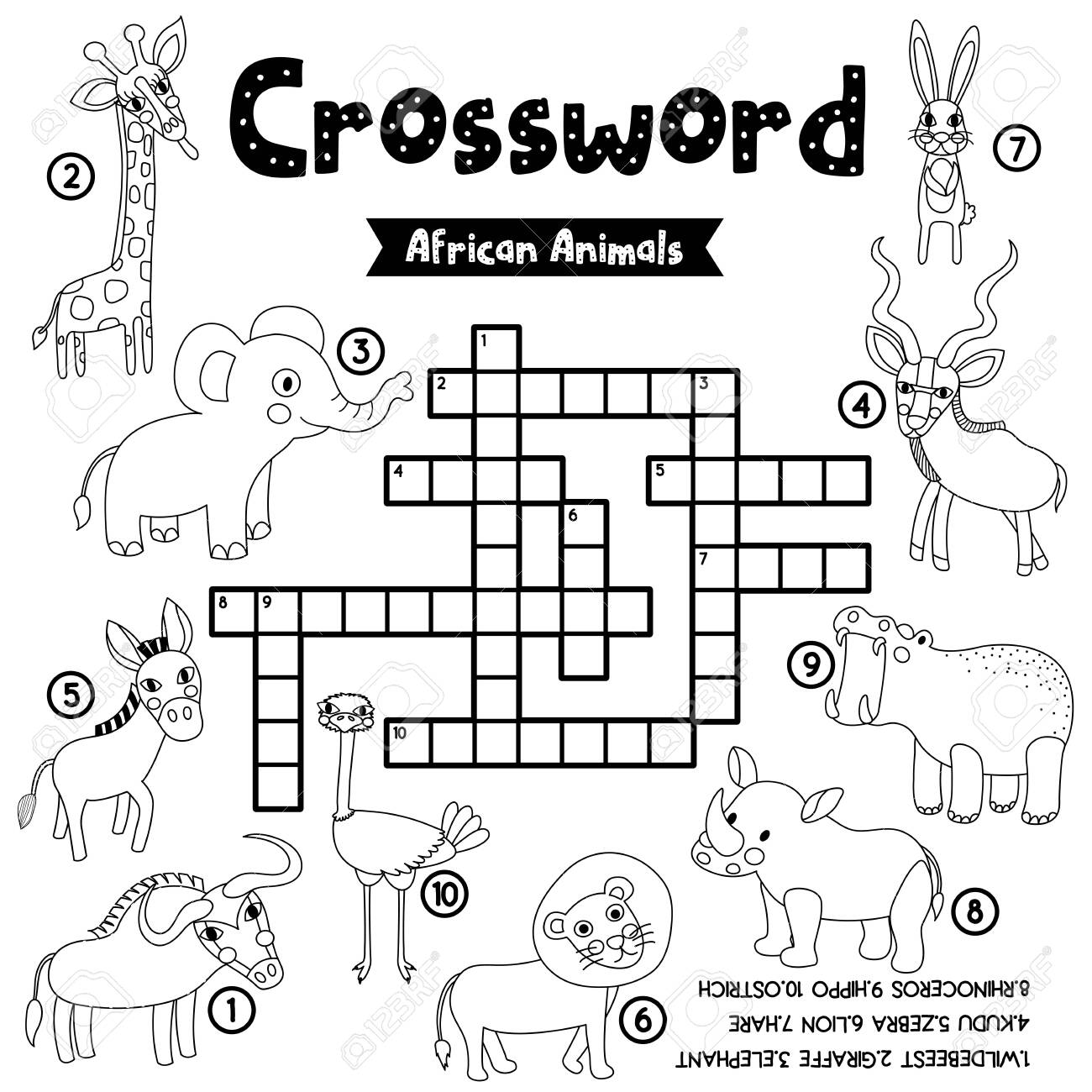 Crosswords Puzzle Game Of African Animals For Preschool Kids Activity Worksheet Coloring Printable Version. Vector Illustration. Royalty Free SVG, Cliparts, Vectors, And Stock Illustration. Image 134549605. Crosswords Puzzle Game Of African Animals For Preschool Kids Activity Worksheet Coloring Printable Version. Vector Illustration. Royalty Free SVG, Cliparts, Vectors, And Stock Illustration. Image 134549605.
