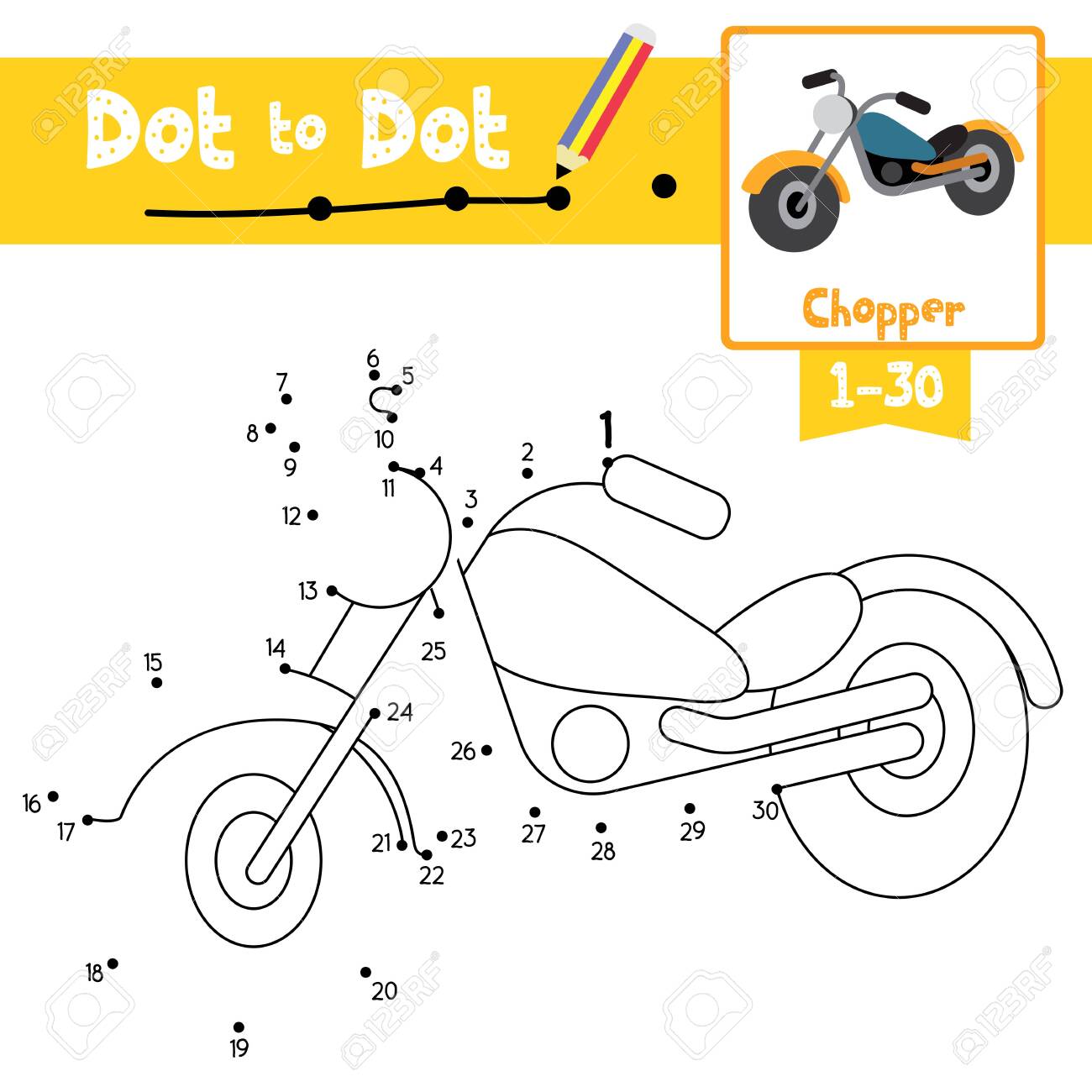 dot-to-dot-educational-game-and-coloring-book-of-chopper-cartoon-transportations-for-kids-activity-about-counting-number-1-30-and-handwriting-practice-worksheet-vector-illustration-royalty-free-svg-cliparts-vectors-and-stock