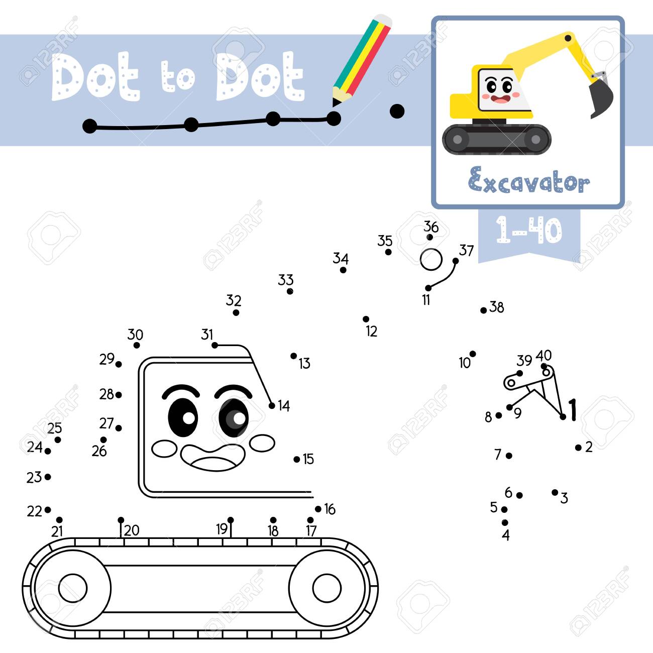 Dot To Dot Educational Game And Coloring Book Of Cute Excavator Royalty Free Cliparts Vectors And Stock Illustration Image