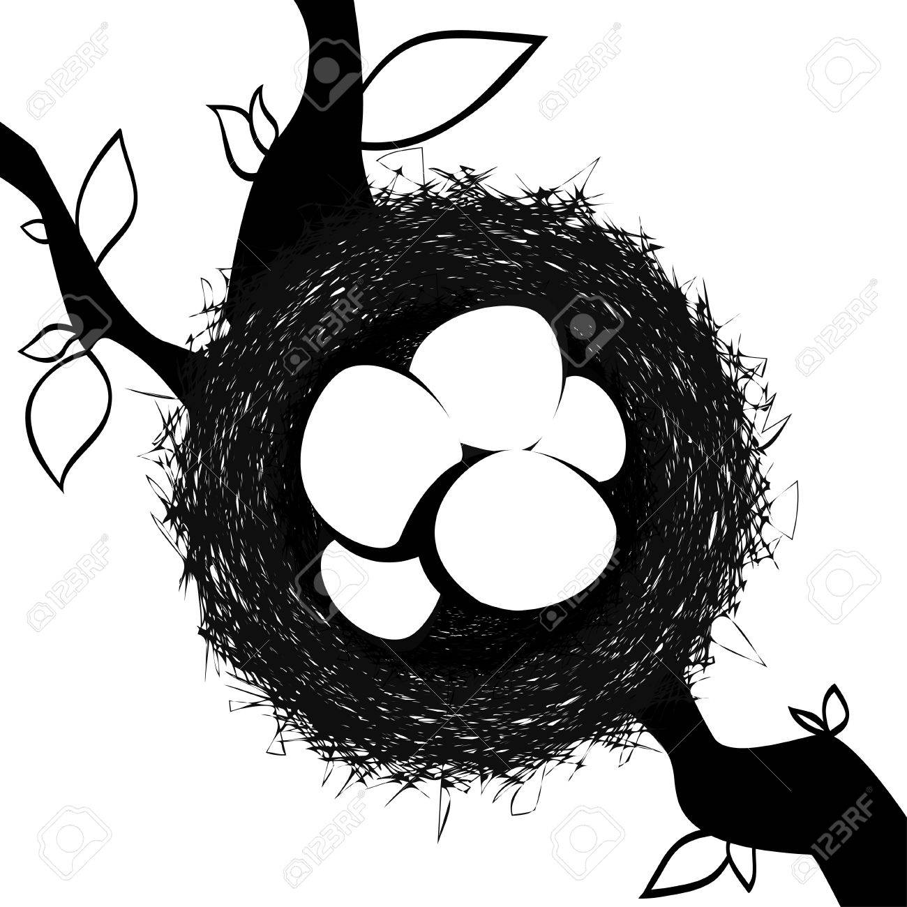 卵の黒と白の鳥を巣します のイラスト素材 ベクタ Image